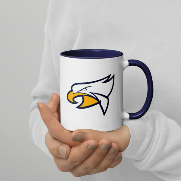 white ceramic mug with color inside dark blue 11 oz right